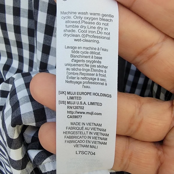 MUJI Black White Gingham Cotton Button Down Shirt Minimalist Large - Picture 7 of 13